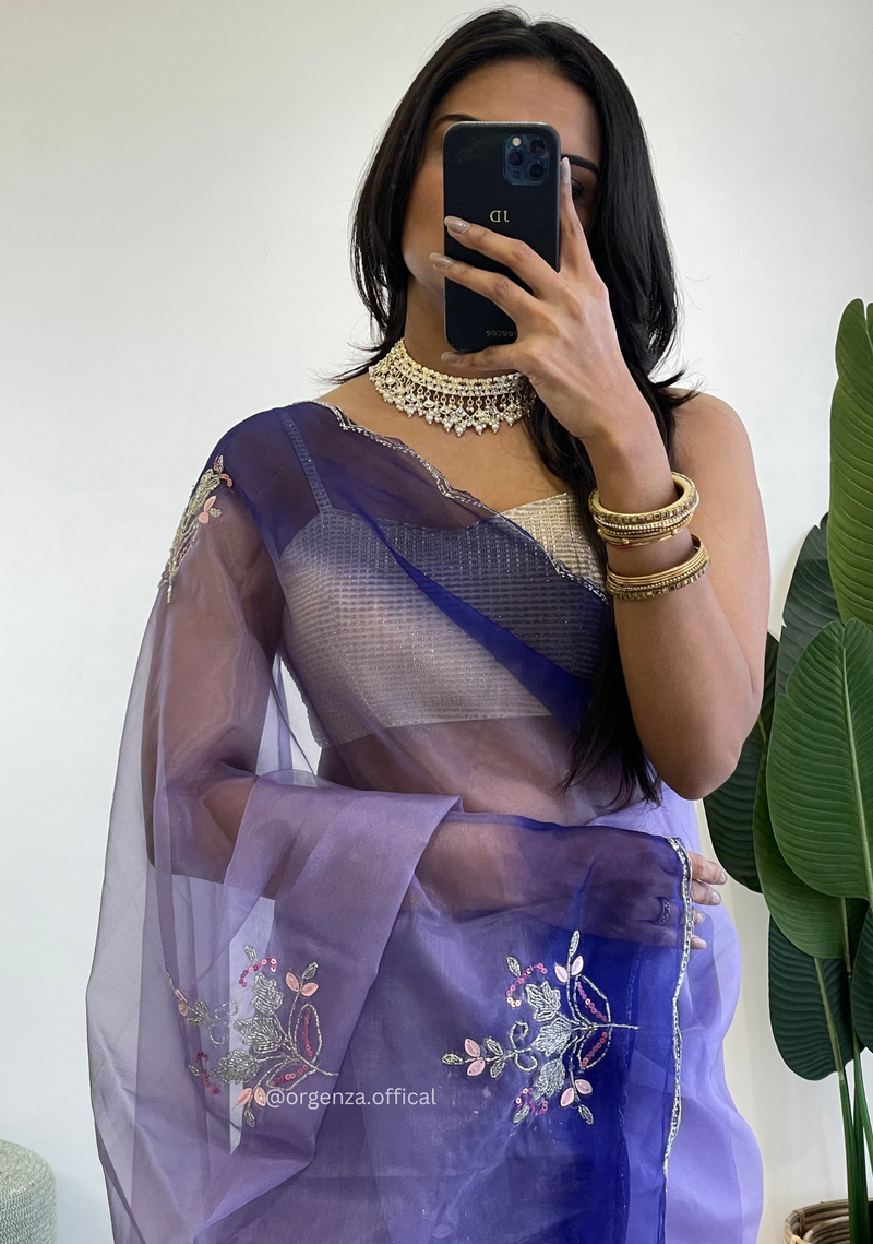 Lilac Purple Colour Organza Silk Saree With Sequence Khatli