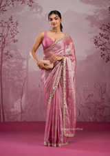 Baby Pink Colour Jimmy Choo Saree With Mirror Work