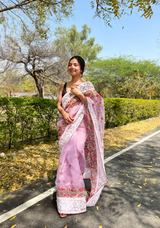 Light Lavender Organza Saree With Chikankari Work