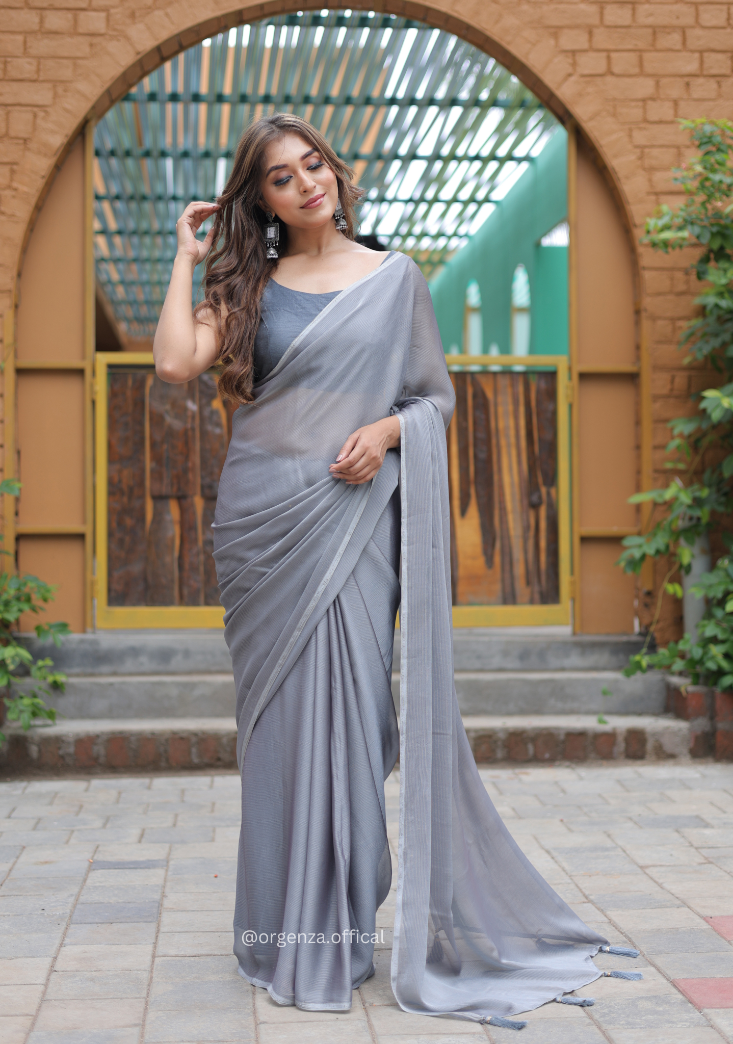 Plain Grey Colour Lining Sitara Georgette Saree - Orgenza Store