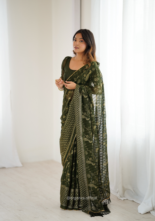 Mehendi Colour Georgette Silk Saree