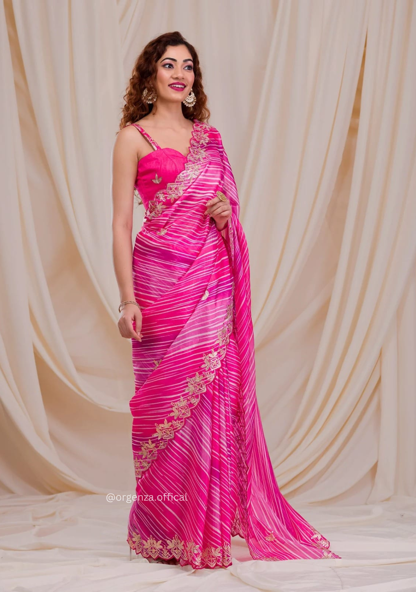 Pink Colour Chinnon Digital Print Saree