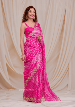 Pink Colour Chinnon Digital Print Saree - Orgenza Store - digisoch