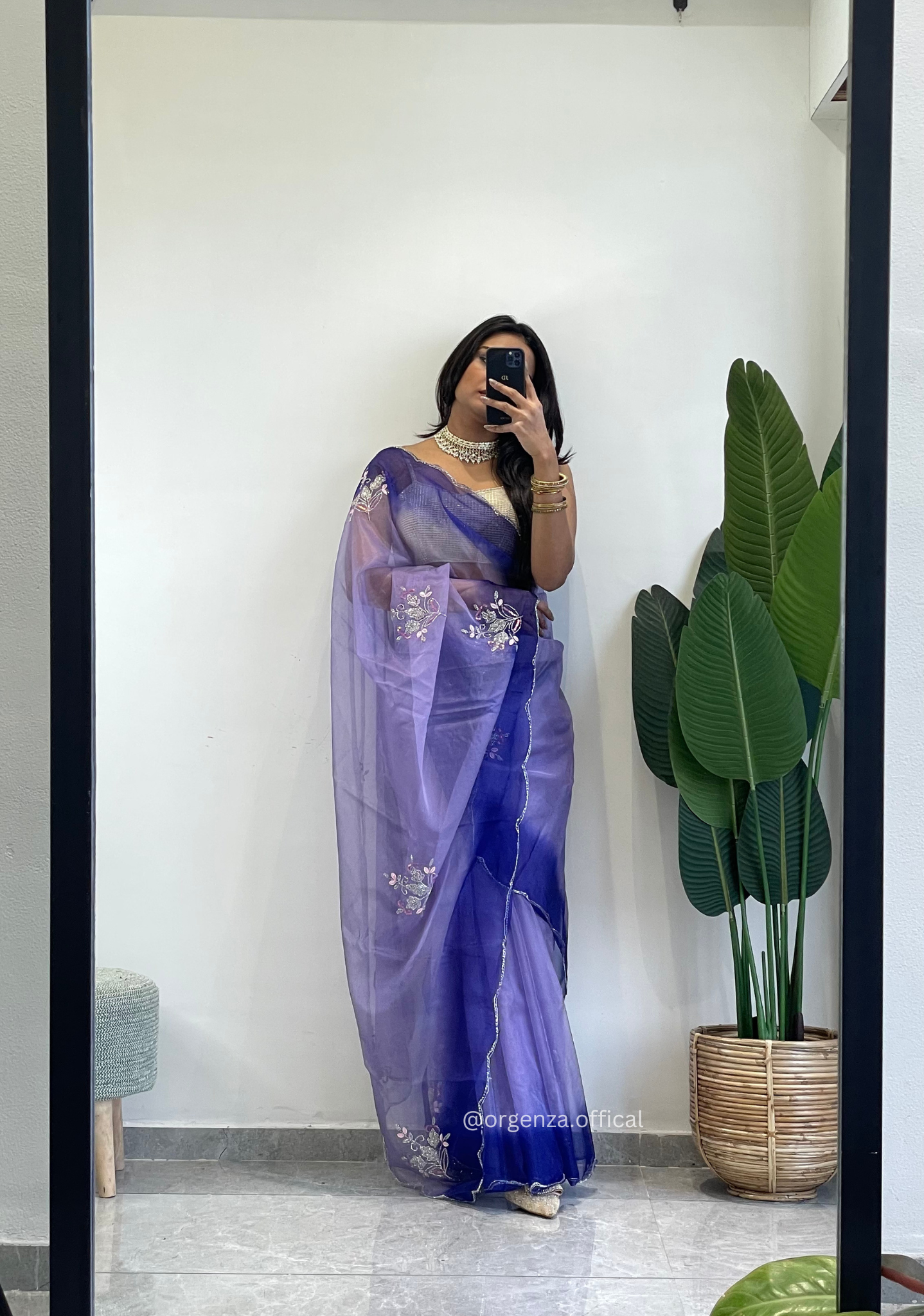 Lilac Purple Colour Organza Silk Saree With Sequence Khatli - Orgenza Store