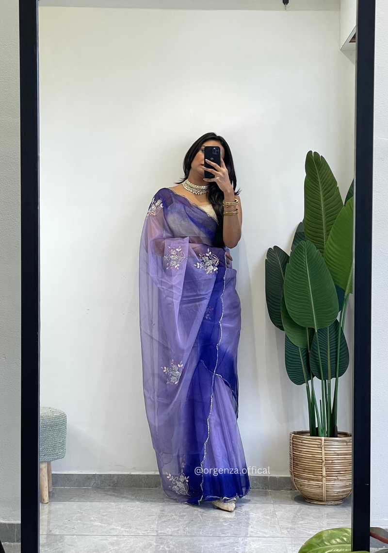 Lilac Purple Colour Organza Silk Saree With Sequence Khatli