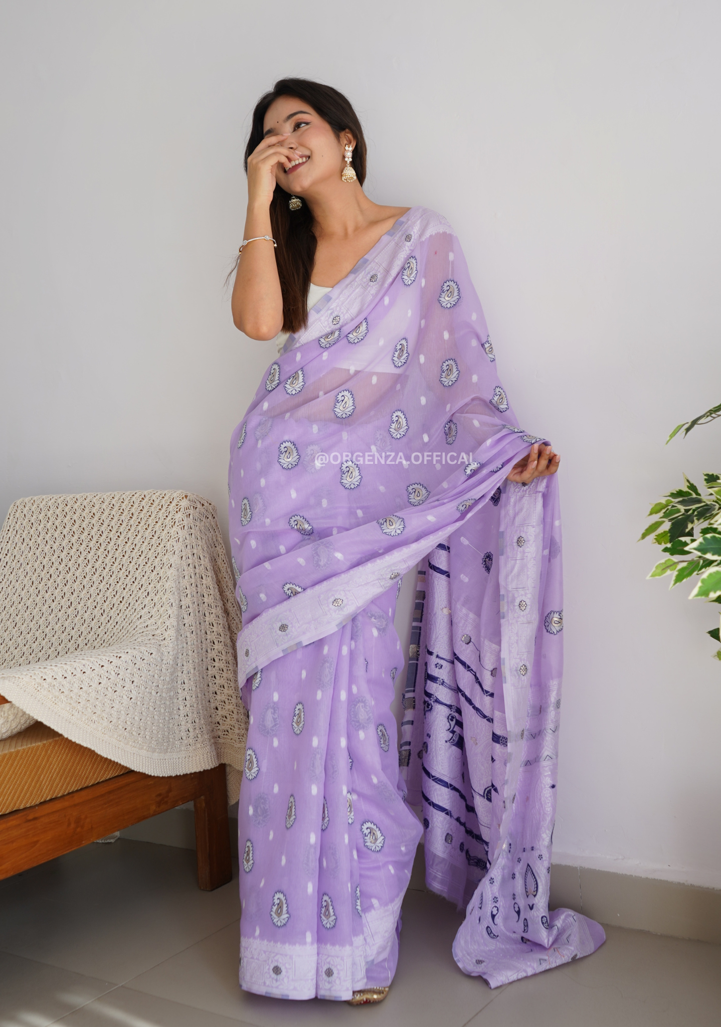 Pure Linen Silk Saree With Multi Thread - Orgenza Store