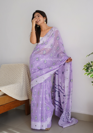 Pure Linen Silk Saree With Multi Thread - Orgenza Store