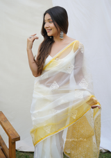 Yellow Organza Saree With Viscous Thread Work