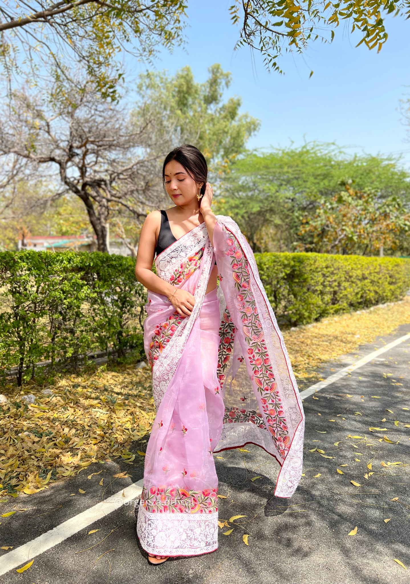 Light Lavender Organza Saree With Chikankari Work - Orgenza Store