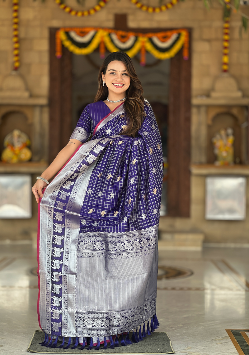Blue Colour Silk Saree With Gold And Silver Zari