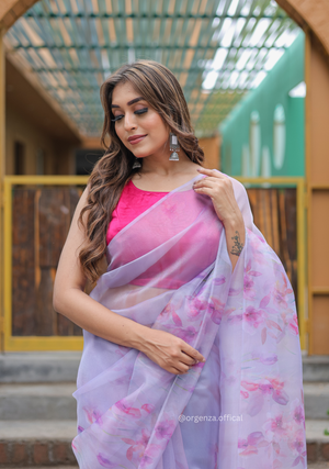 Lavender Colour Digital Print Saree - Orgenza Store