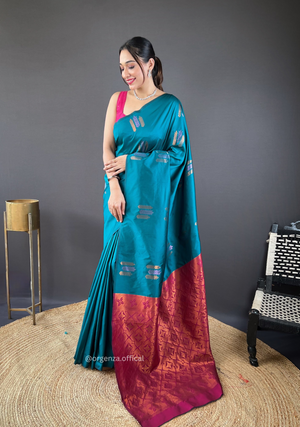 C-Green Colour Silk Saree With Zari Weaving - Orgenza Store
