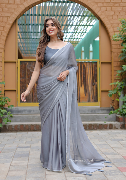 Plain Grey Colour Lining Sitara Georgette Saree - Orgenza Store