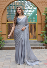 Plain Grey Colour Lining Sitara Georgette Saree