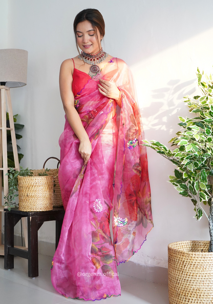 Orgenza Saree With Multi Colour Gotta Work