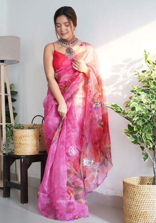 Orgenza Saree With Multi Colour Gotta Work