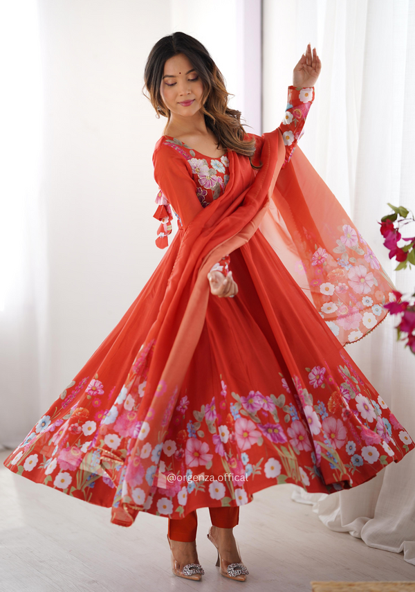 Floral Organza Anarkali With Dupatta And Pant