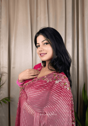 Pink Georgette Saree With Silver Weaving Lining - Orgenza Store - digisoch