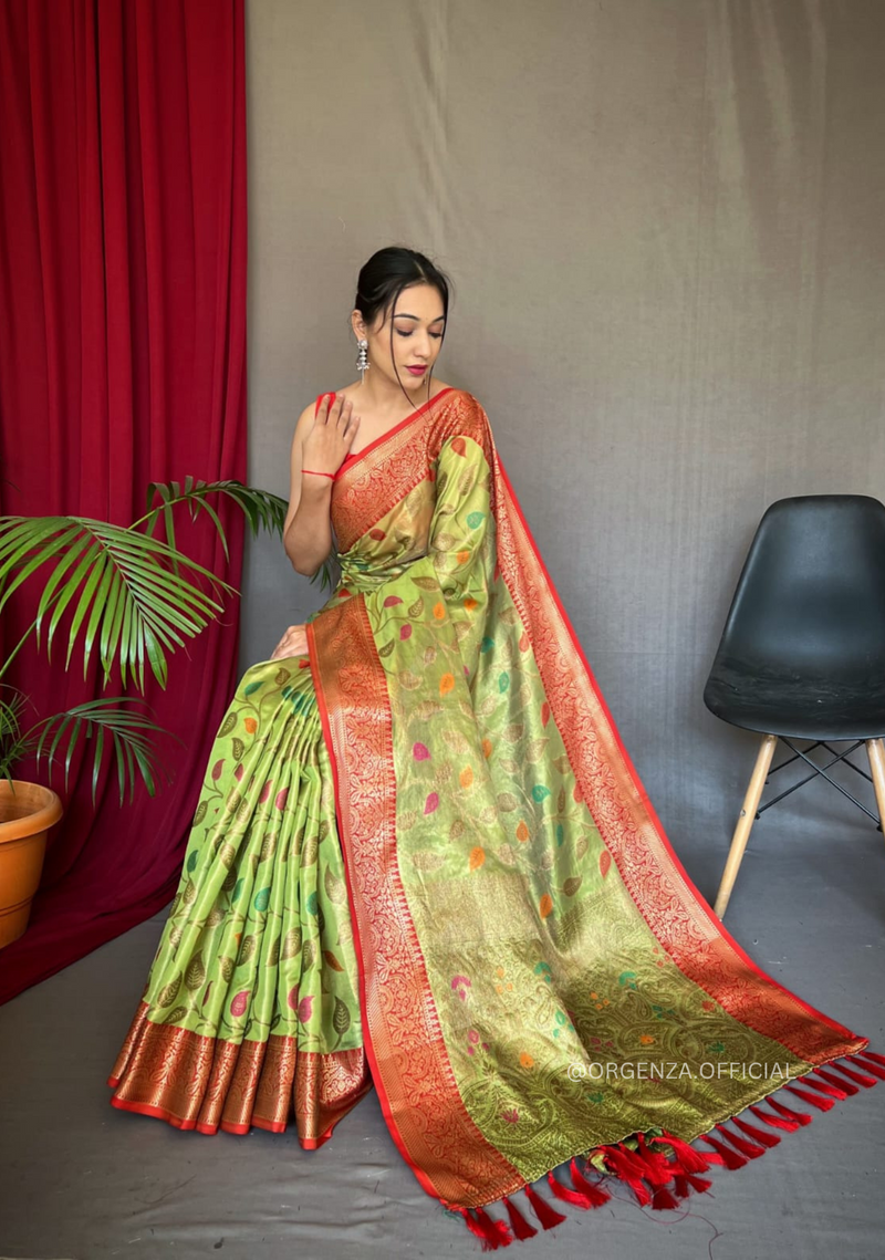 Tissue Silk Saree With Jaal Zari Weaving