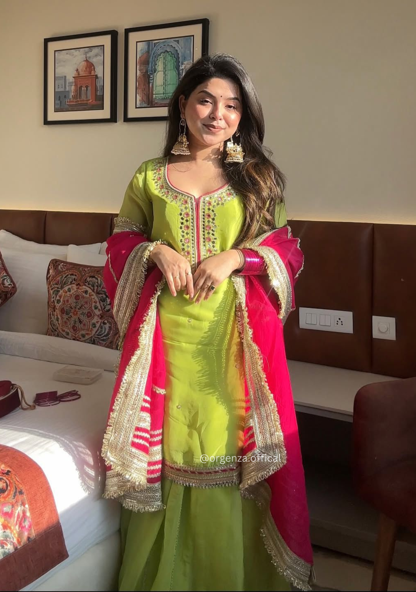 Premium Parrot Green Designer Sharara Suit Set with Dupatta (3 PCS) – Heavy Sequins & Zari Work