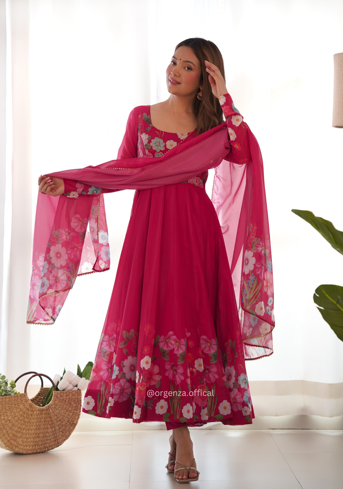 Floral Organza Anarkali With Dupatta And Pant - Orgenza Store