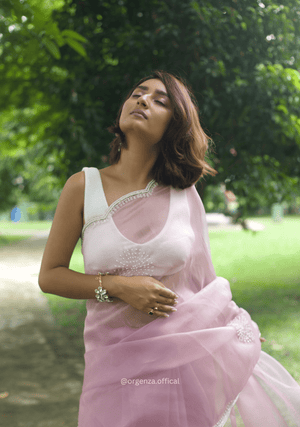 Baby Pink Colour Organza Saree With Hand Work - Orgenza Store - digisoch