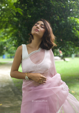 Baby Pink Colour Organza Saree With Hand Work