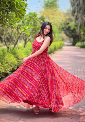 Georgette Bandhej Print Gown - Orgenza Store