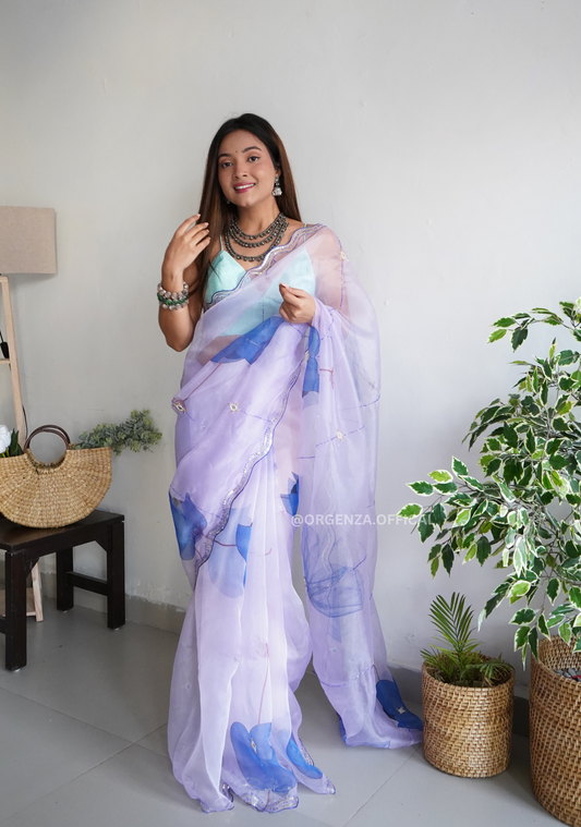 Organza Saree With Khatli Work - Orgenza Store