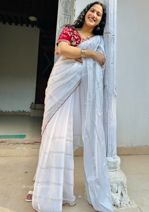 Soft jimmy Choo Silk Saree With Readymade Blouse - Orgenza Store
