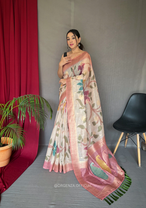 Chanderi Silk Saree Unique Zari Work - Orgenza Store