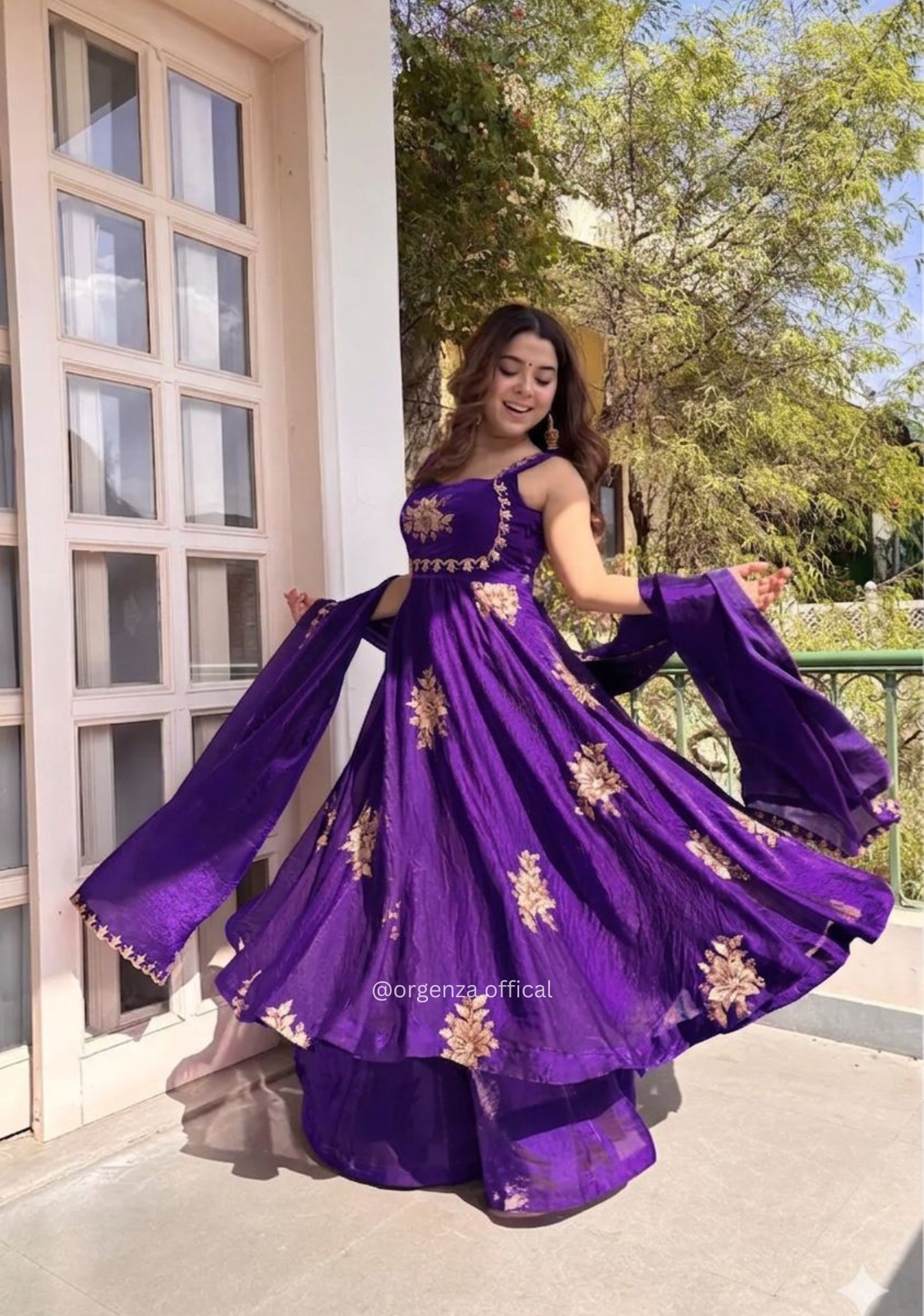 Purple Fendi Satin Party Wear Gown Set