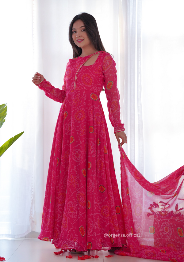 Pure Chiffon Bandhani Gown