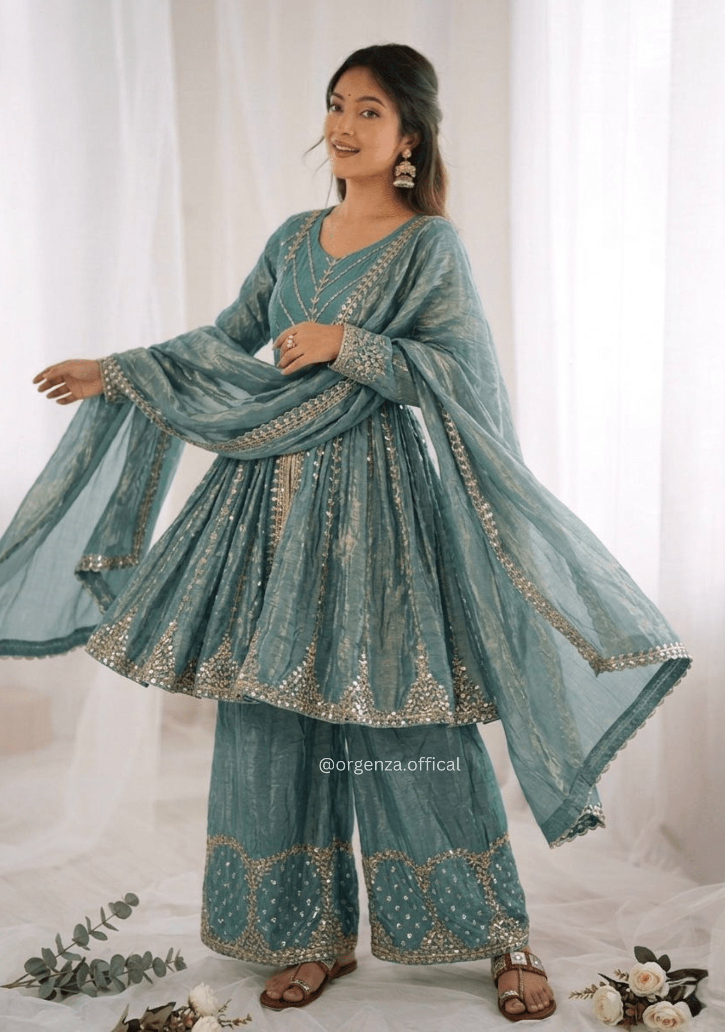 Fendy Silk Embroidered Palazzo Suit Set with Dupatta - Orgenza Store