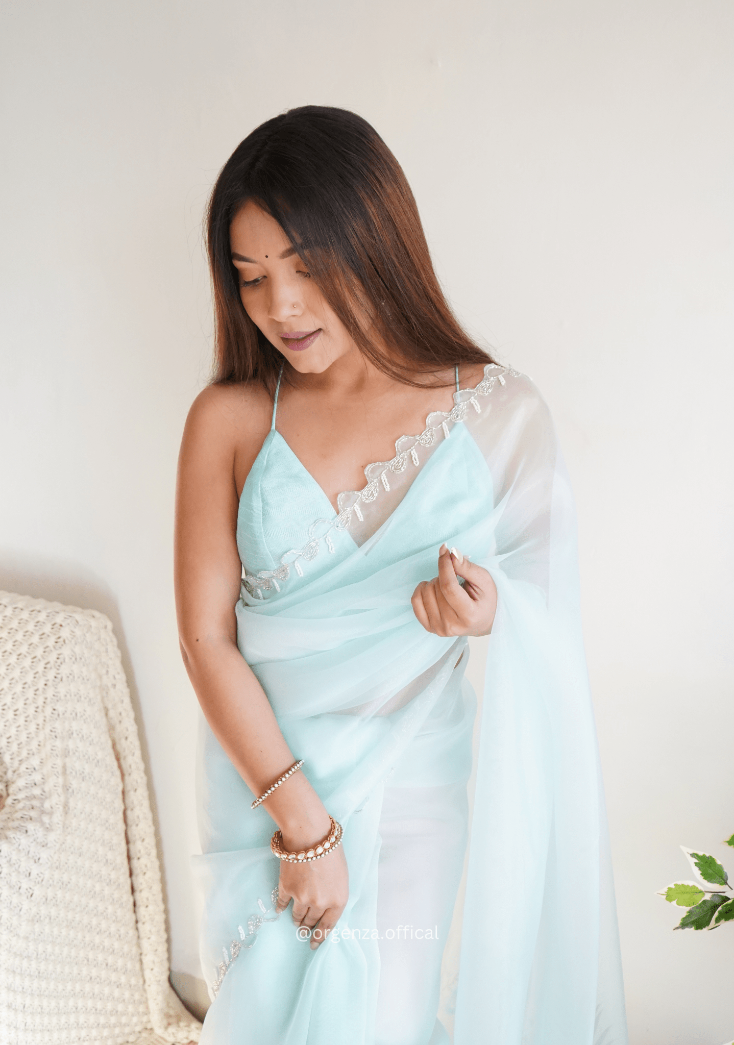 Sky Organza With Jardoshi And Khatli Work - Orgenza Store - digisoch