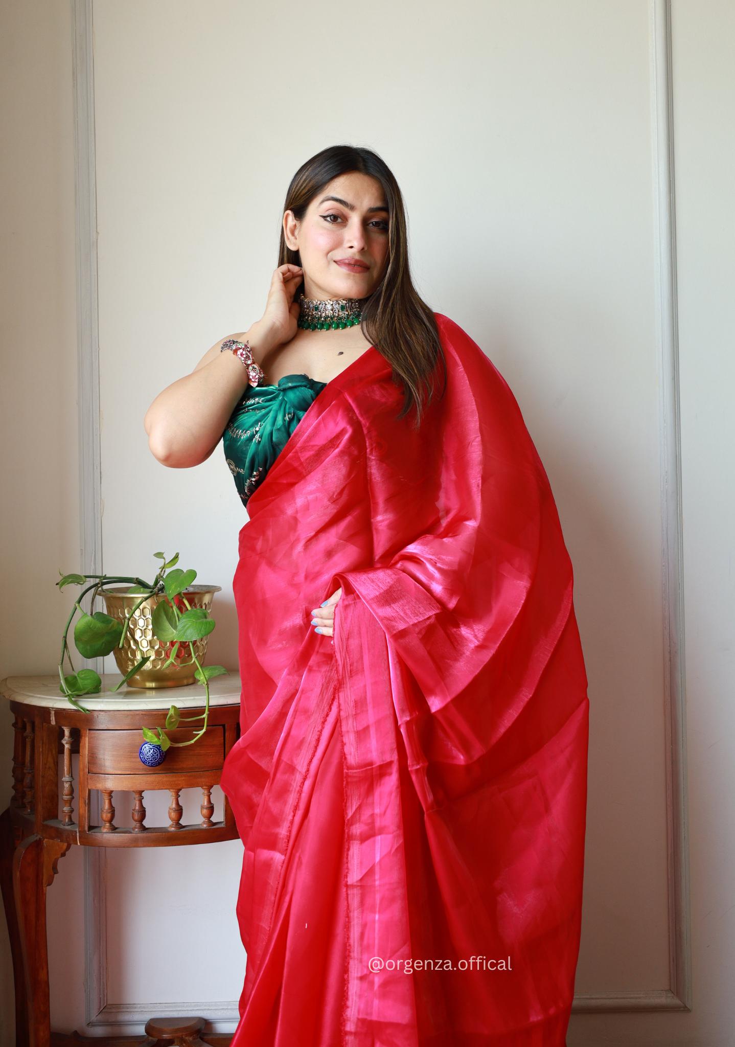 Plain Pink Colour Jimmy Choo Saree - Orgenza Store