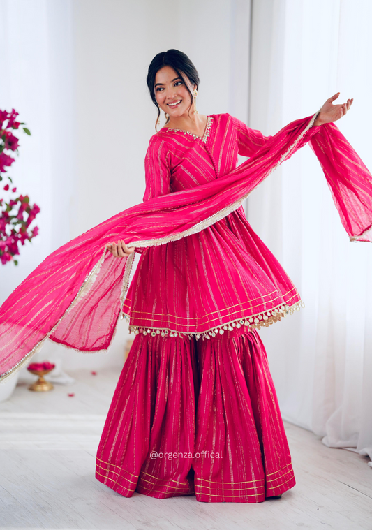Pink Colour Kediya Sharara Palazzo Fully Stitched Kurti