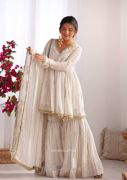 Off White Colour Kediya Sharara Palazzo Fully Stitched Kurti