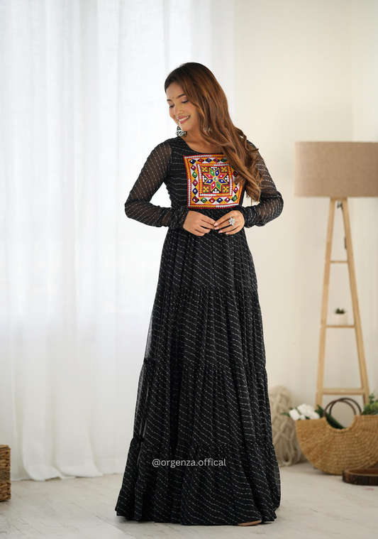 Georgette Laheriya Print Ruffle Anarkali - Orgenza Store