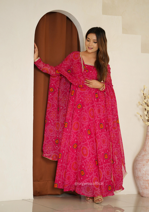 Pure Chiffon Bandhej Gown - Orgenza Store