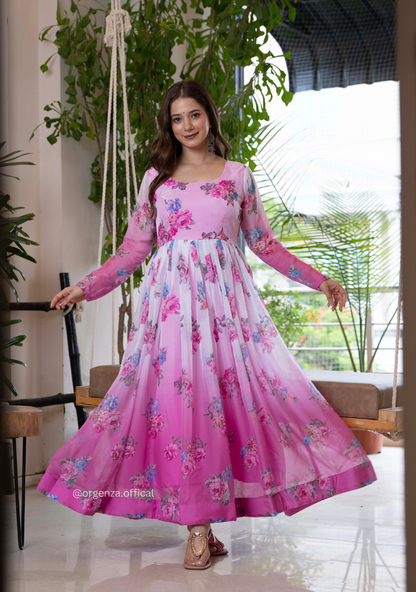 Multi Colour Floral Organza With Dupatta Set
