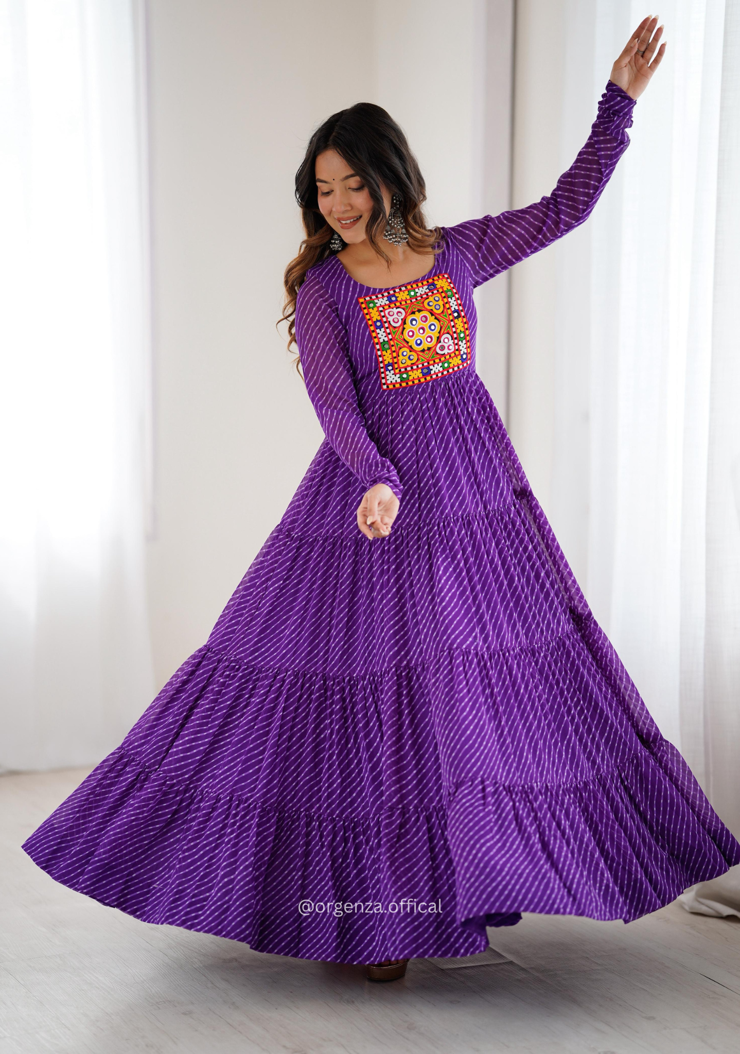 Georgette Laheriya Print Ruffle Anarkali