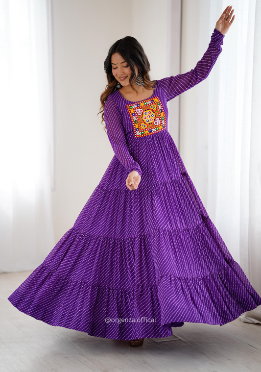 Georgette Laheriya Print Ruffle Anarkali