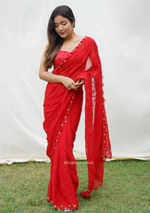 Georgette Silk Saree With Handwork Border - Orgenza Store
