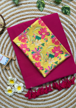 Pink Colour Cotton Saree With Pink Flower Print Blouse - Orgenza Store - digisoch