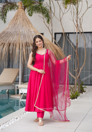 Pink Colour Roman Silk Chanderi Plain Anarkali Kurti - Orgenza Store