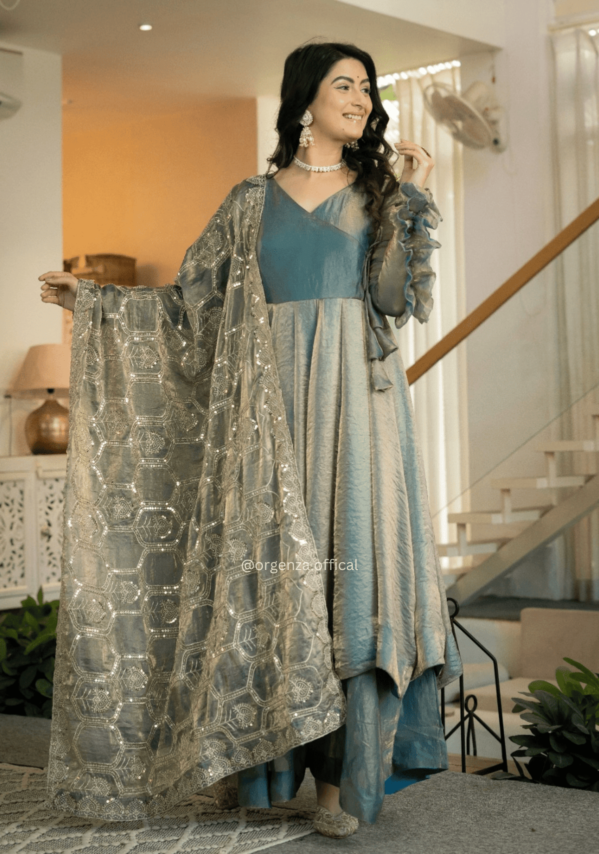 Sea Green Designer Fandy Silk Anarkali Palazzo Set