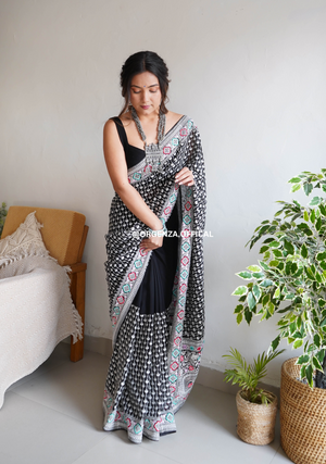 Black Pure Georgette Silk Saree With Embroidery Work - Orgenza Store