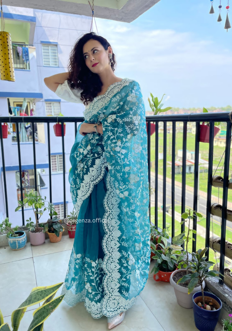 Organza Silk Saree With Beautiful Embroidery Zari Work