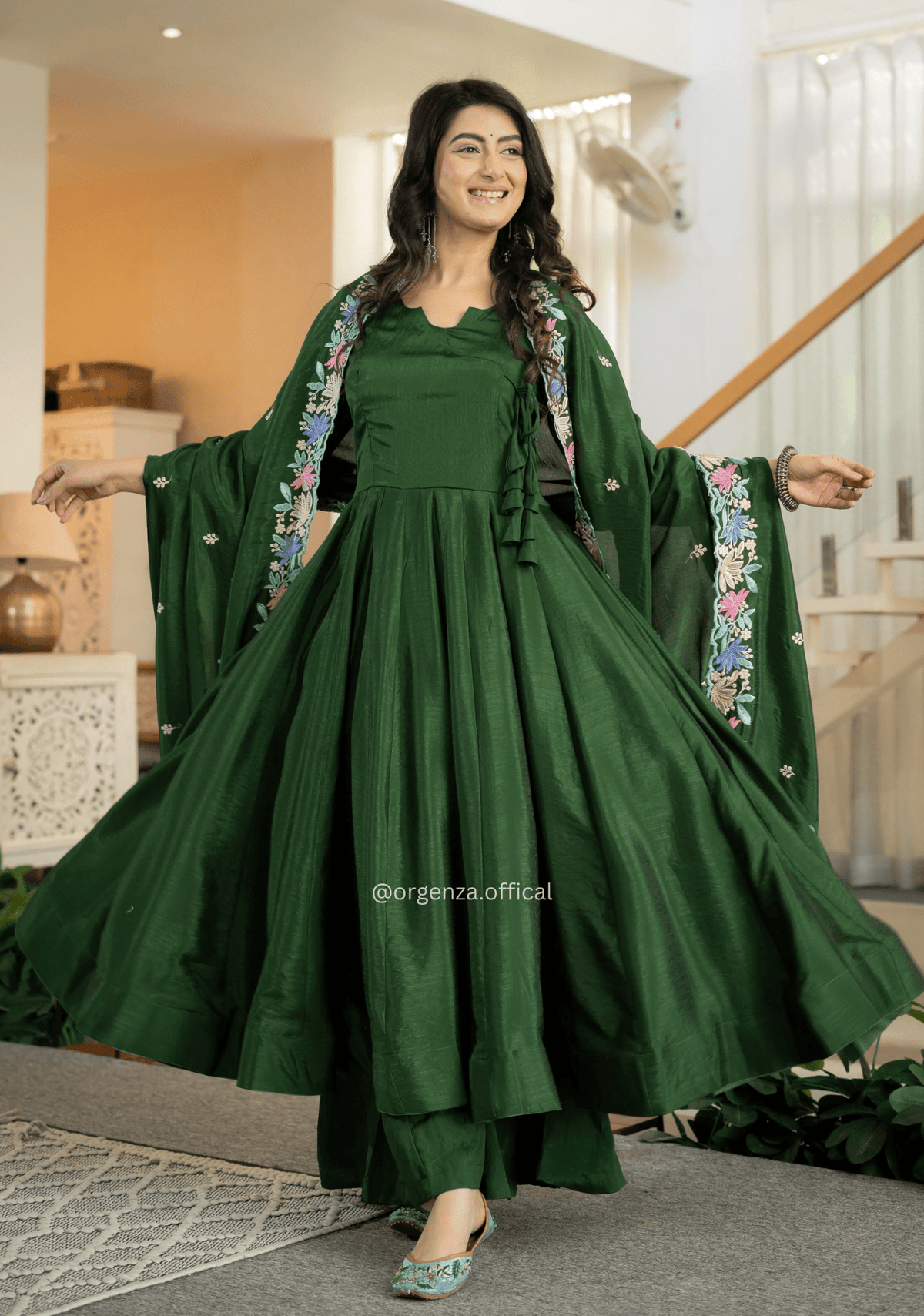 Green NC Vichitra Silk Anarkali Palazzo Set